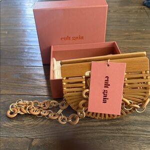 Mini Cult Gaia Tan Bamboo Bag with Chain